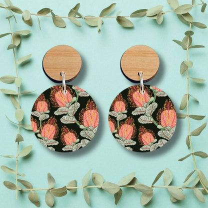 Coral Banksia Flower Wooden Earrings Kirsten Katz
