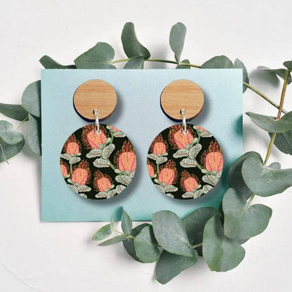 Coral Banksia Flower Wooden Earrings Kirsten Katz