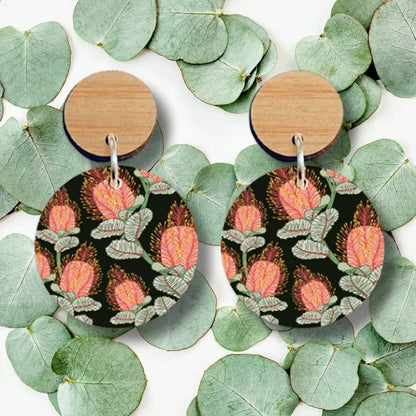 Coral Banksia Flower Wooden Earrings Kirsten Katz