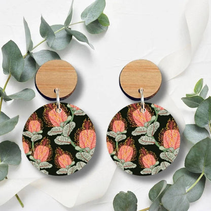 Coral Banksia Flower Wooden Earrings Kirsten Katz
