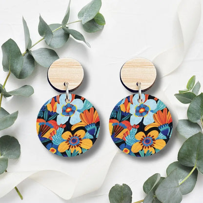 Cornflowers Wooden Earrings – Blue & Yellow Flowers  Kirsten Katz