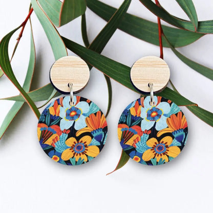 Cornflowers Wooden Earrings – Blue & Yellow Flowers  Kirsten Katz