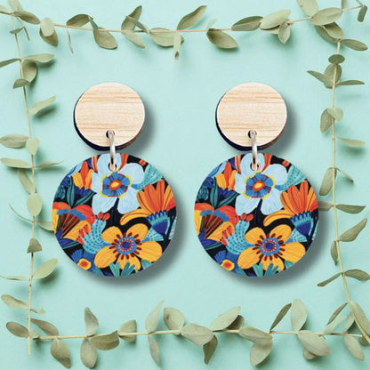 Cornflowers Wooden Earrings – Blue & Yellow Flowers  Kirsten Katz