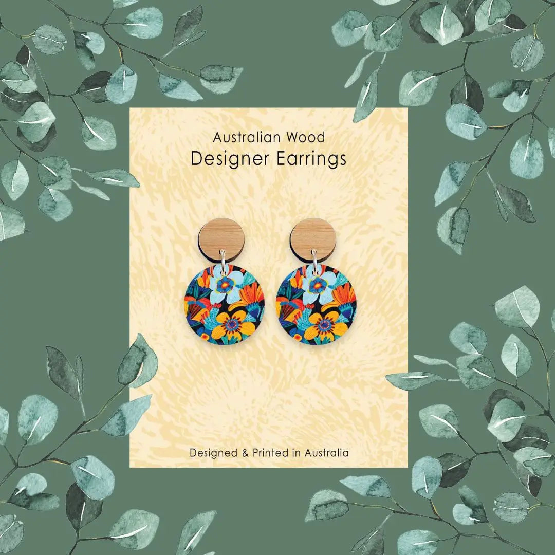 Cornflowers Wooden Earrings – Blue & Yellow Flowers  Kirsten Katz