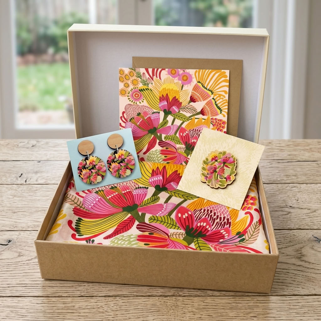 Garden of Eden Silk Scarf & Jewellery Gift Set presented in a gift box - Kirsten Katz