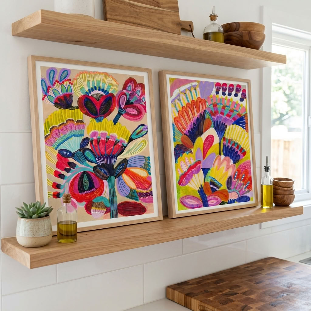 Fantasy Flowers art print set by Kirsten Katz — bold colourful blooms for living rooms and kids rooms