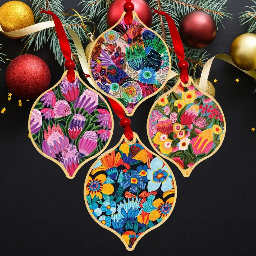 Garden of Eden Christmas Baubles Set 4  Kirsten Katz