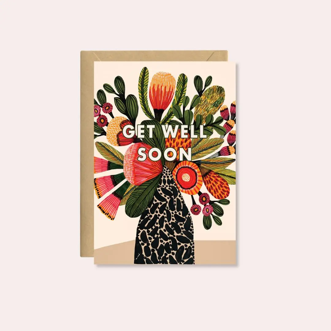 Get Well Soon Card – Native Flowers in Vase  Kirsten Katz