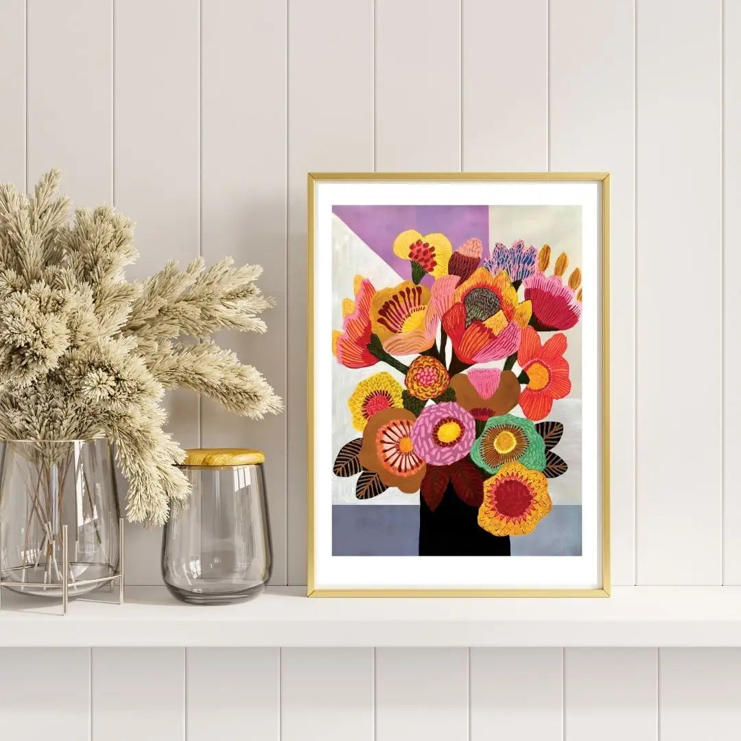 Golden Bunsh – Bold Contemporary Floral Art Print  Kirsten Katz