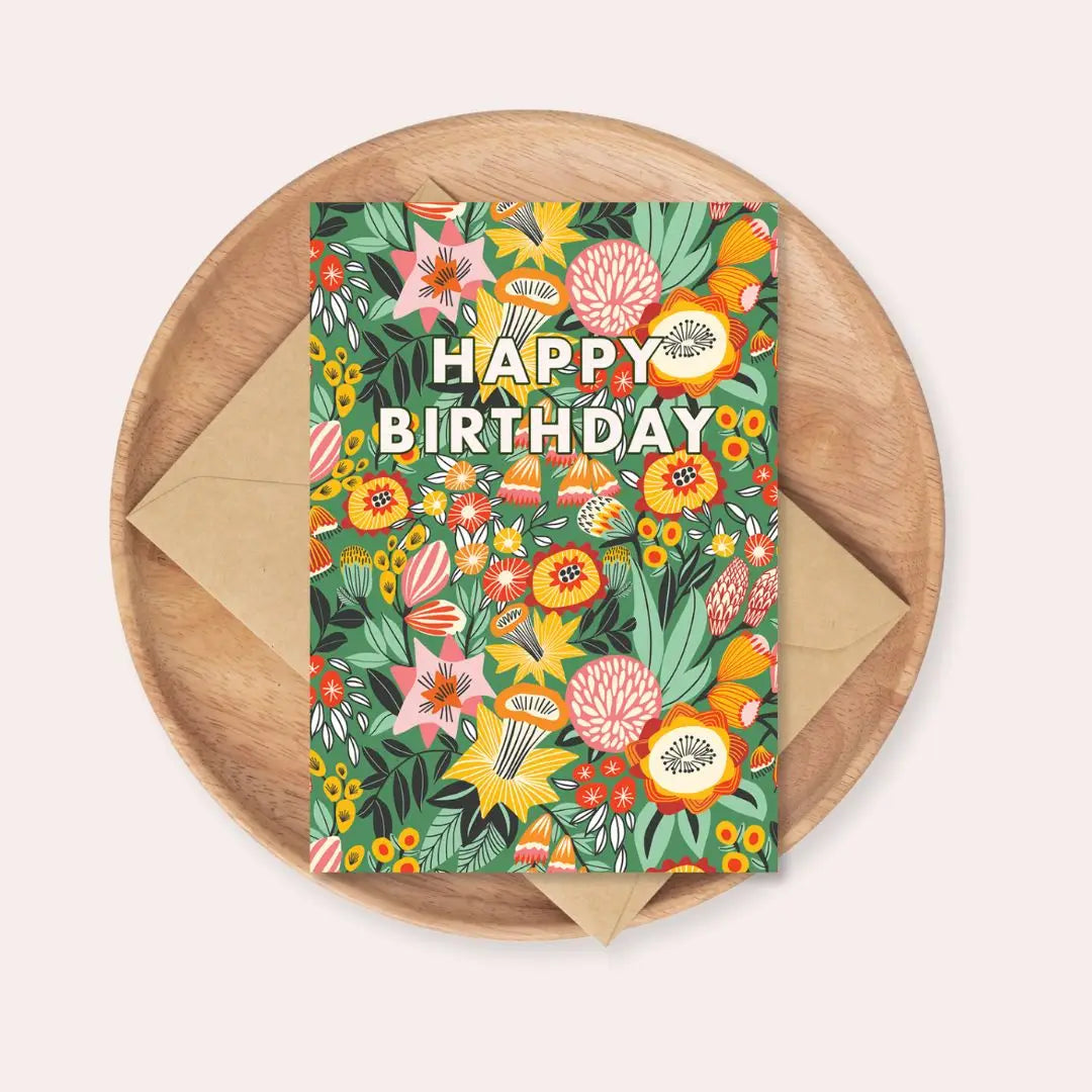 Happy Birthday Card – Daffodils & Native Flowers  Kirsten Katz