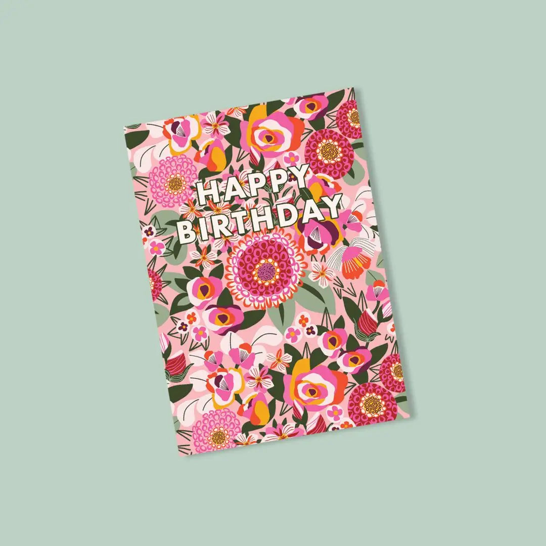 Happy Birthday Card – Lacey Blooms Pink  Kirsten Katz