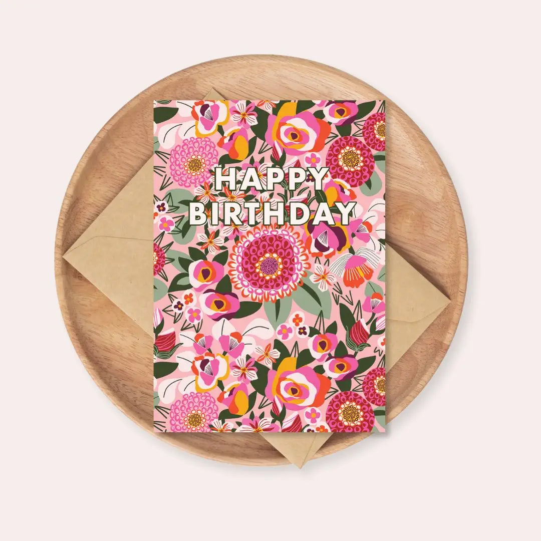 Happy Birthday Card – Lacey Blooms Pink  Kirsten Katz