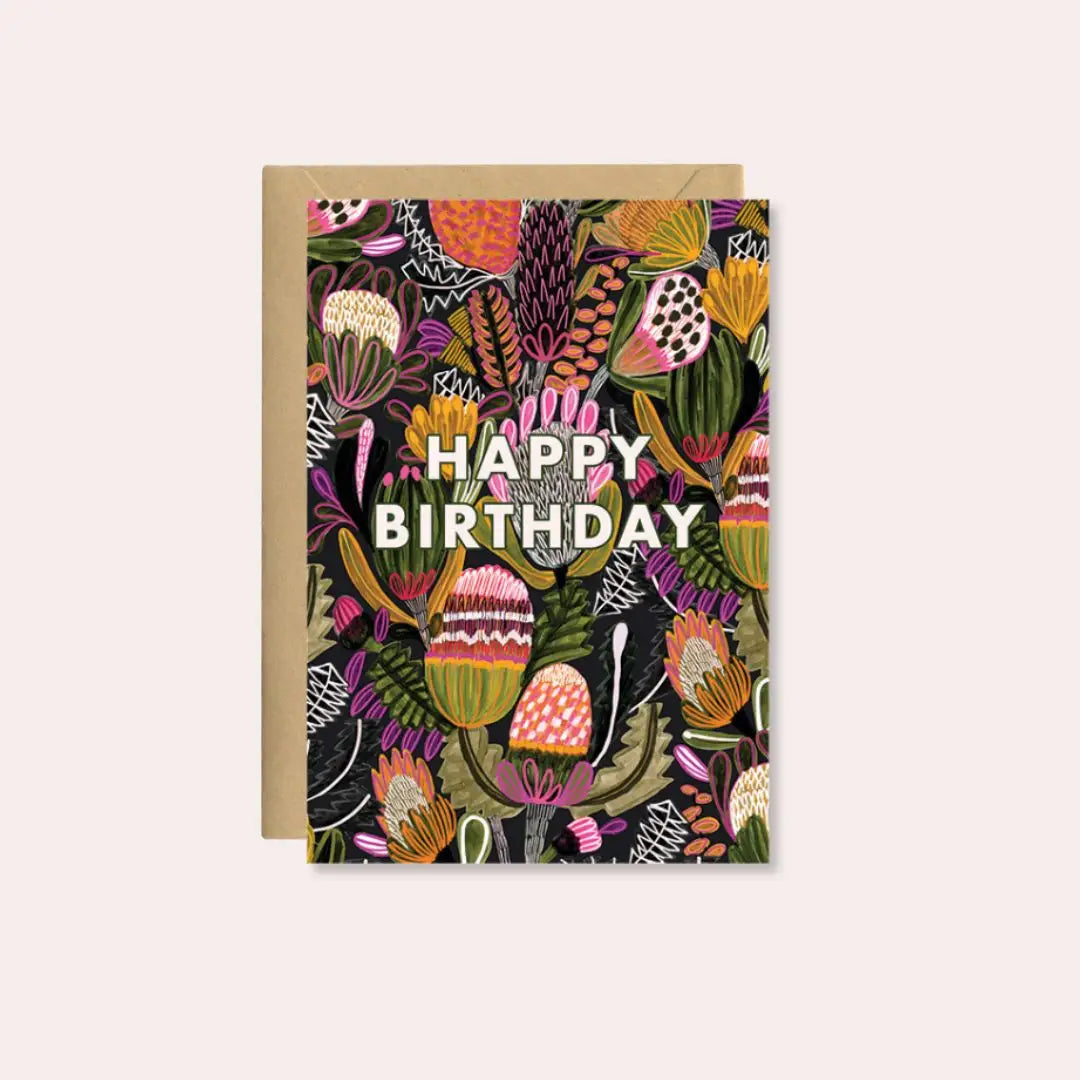 Happy Birthday Card – Native Bush Banksia Flowers  Kirsten Katz