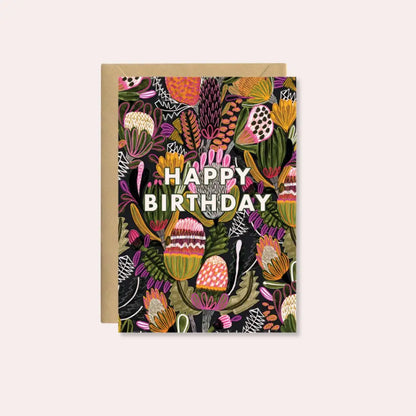 Happy Birthday Card – Native Bush Banksia Flowers  Kirsten Katz
