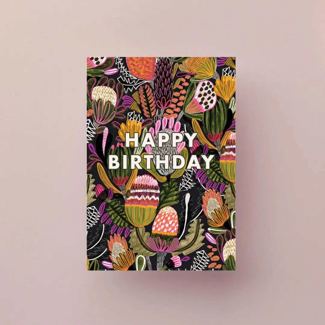 Happy Birthday Card – Native Bush Banksia Flowers  Kirsten Katz