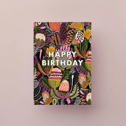 Happy Birthday Card – Native Bush Banksia Flowers  Kirsten Katz