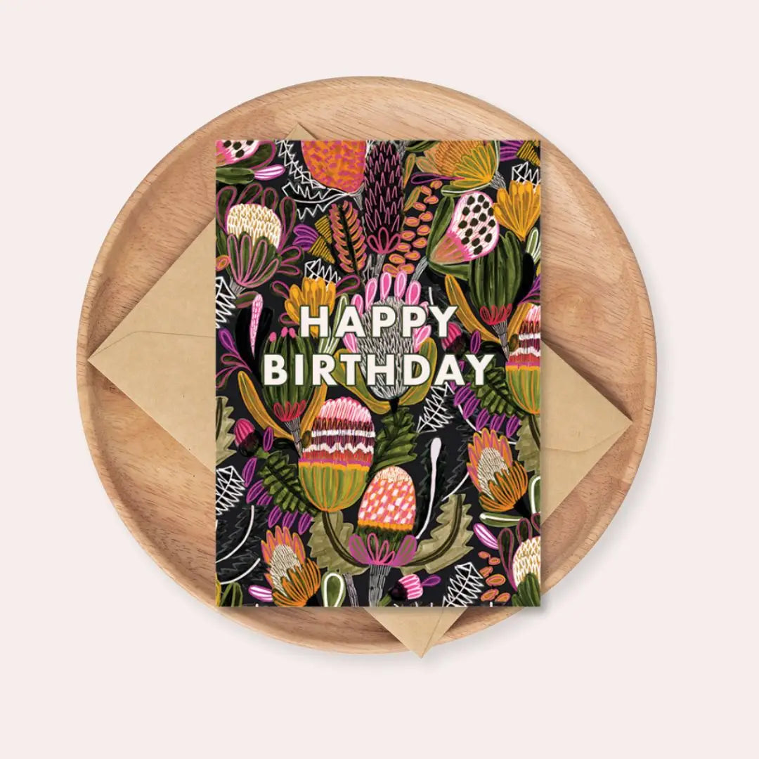 Happy Birthday Card – Native Bush Banksia Flowers  Kirsten Katz
