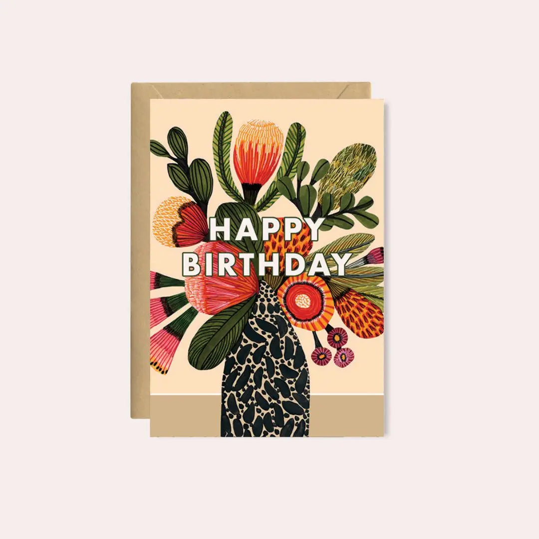 Happy Birthday Card – Native Flowers in Vase  Kirsten Katz