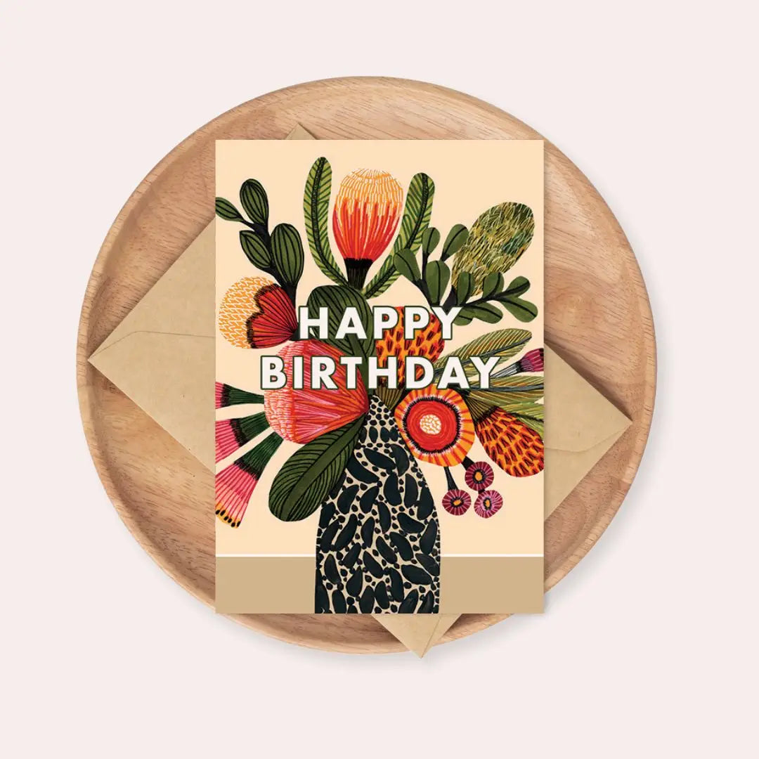 Happy Birthday Card – Native Flowers in Vase  Kirsten Katz