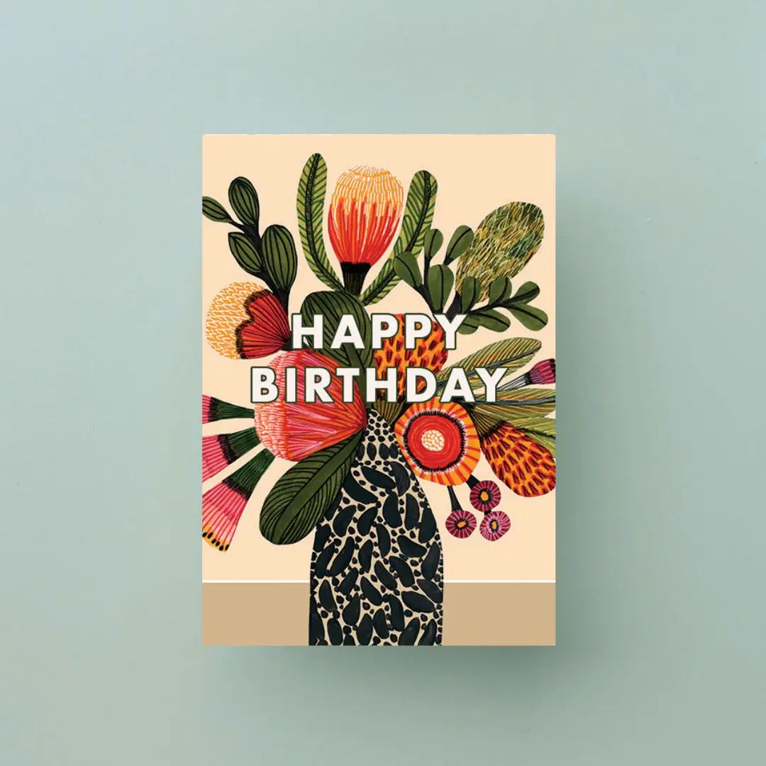 Happy Birthday Card – Native Flowers in Vase  Kirsten Katz