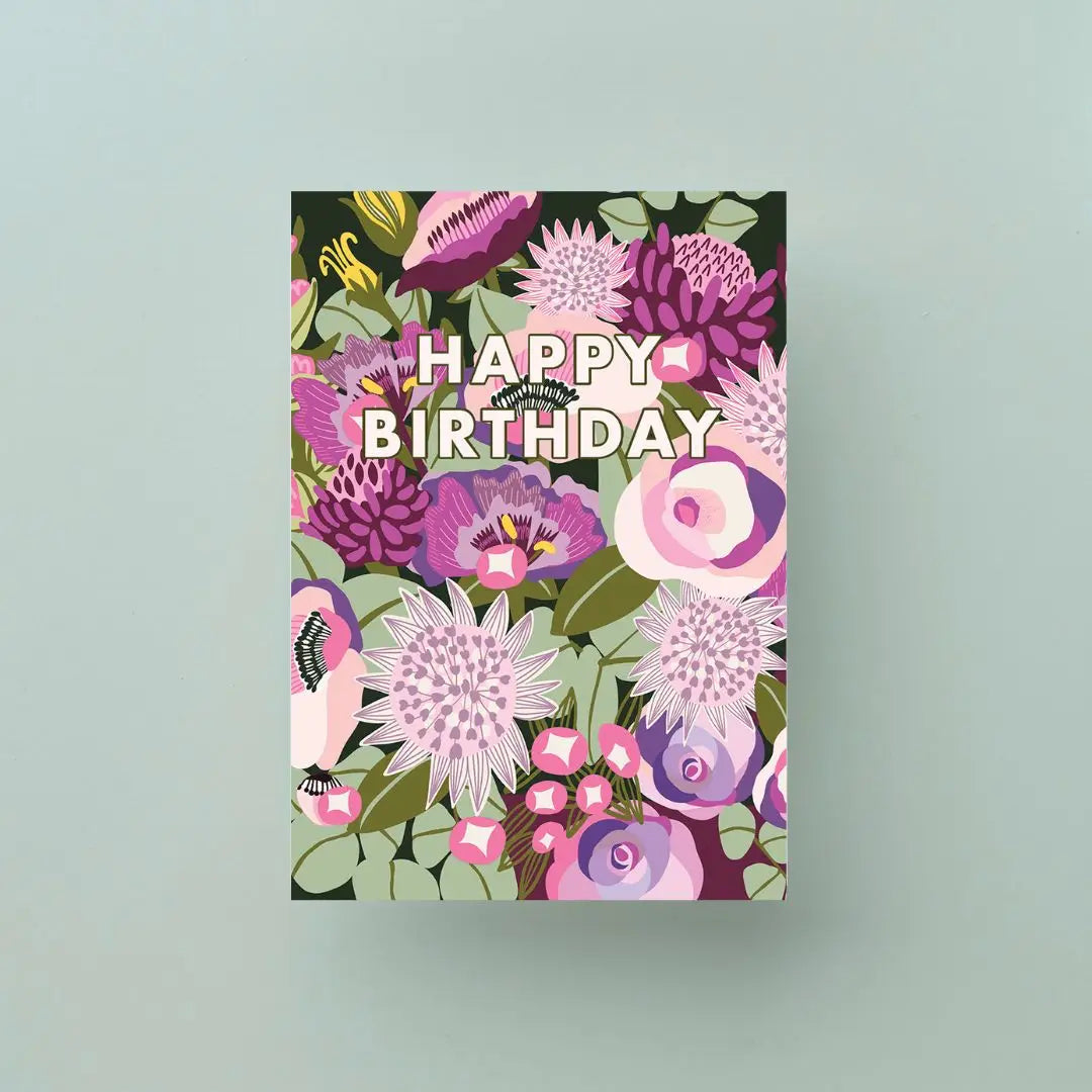 Happy Birthday Card – Purple Flowers  Kirsten Katz