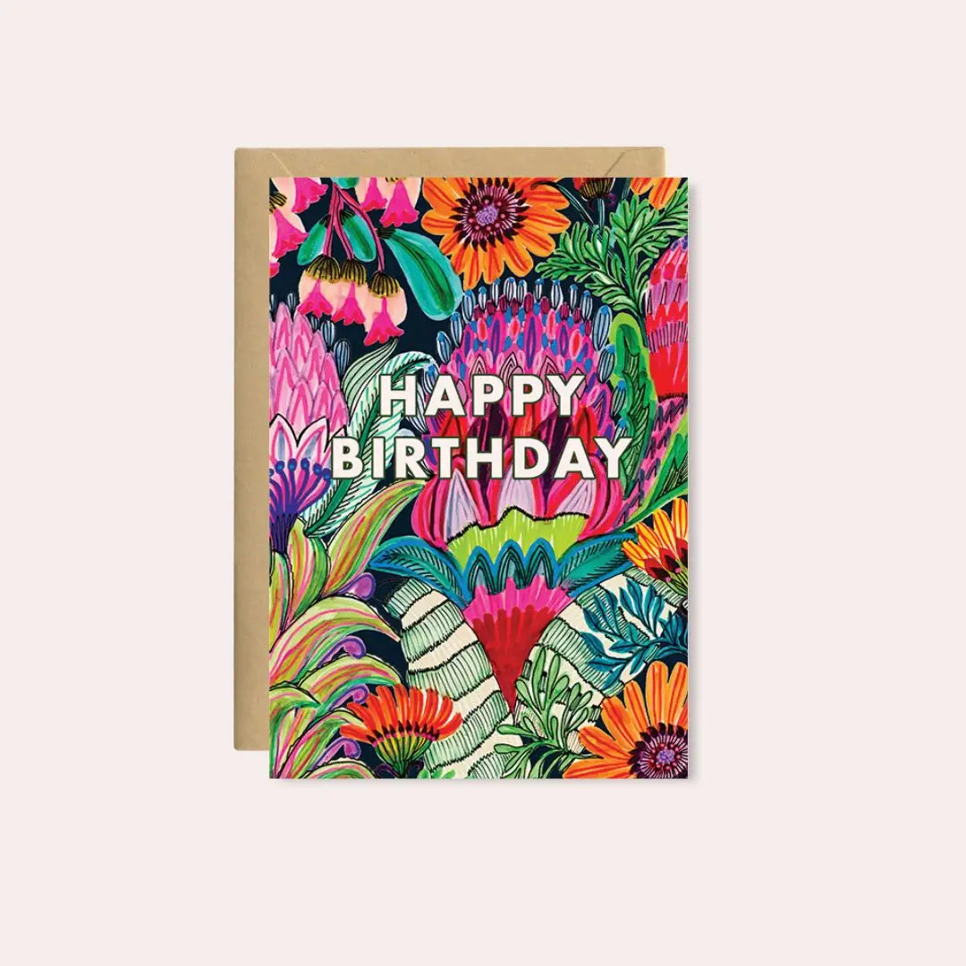 Happy Birthday Card – Tropical Flowers  Kirsten Katz