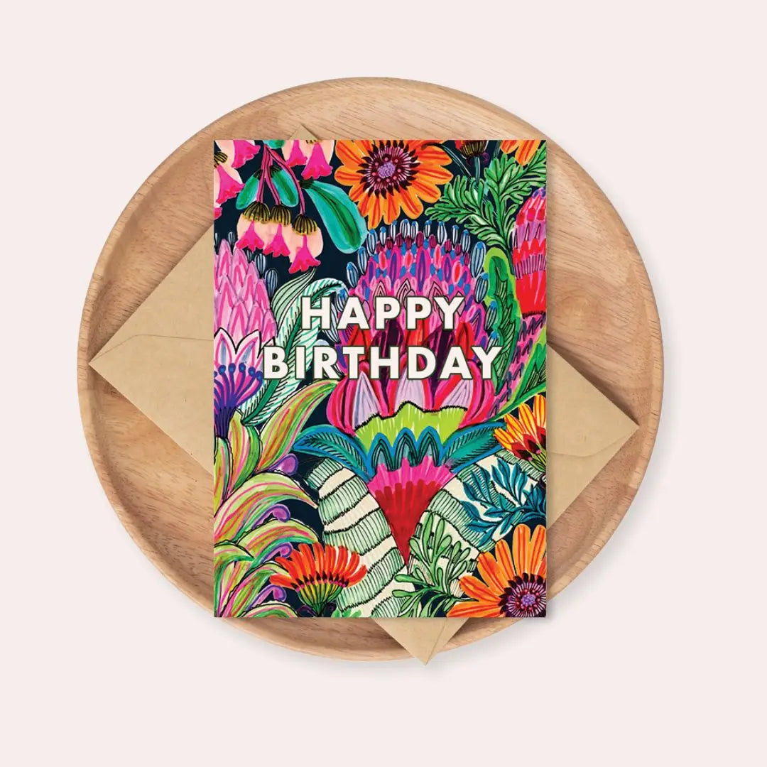 Happy Birthday Card – Tropical Flowers  Kirsten Katz