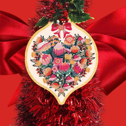 Heart of Flowers Australian Wooden Christmas Bauble - Kirsten Katz
