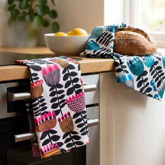 Mid Century Modern Tulips Tea Towel Set