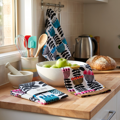 Mid Century Modern Tulips Tea Towel Set