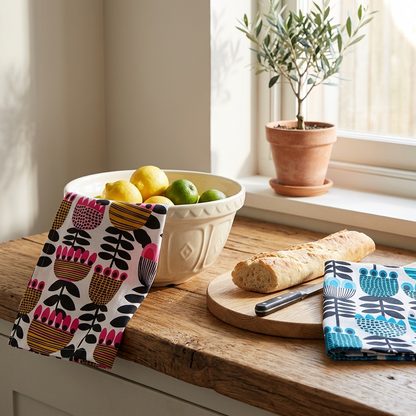 Mid Century Modern Tulips Tea Towel Set