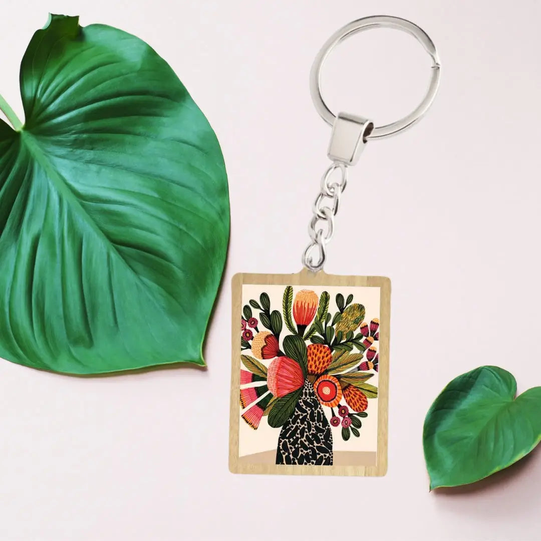Native Flowers in Vase Wooden Keyring  Kirsten Katz