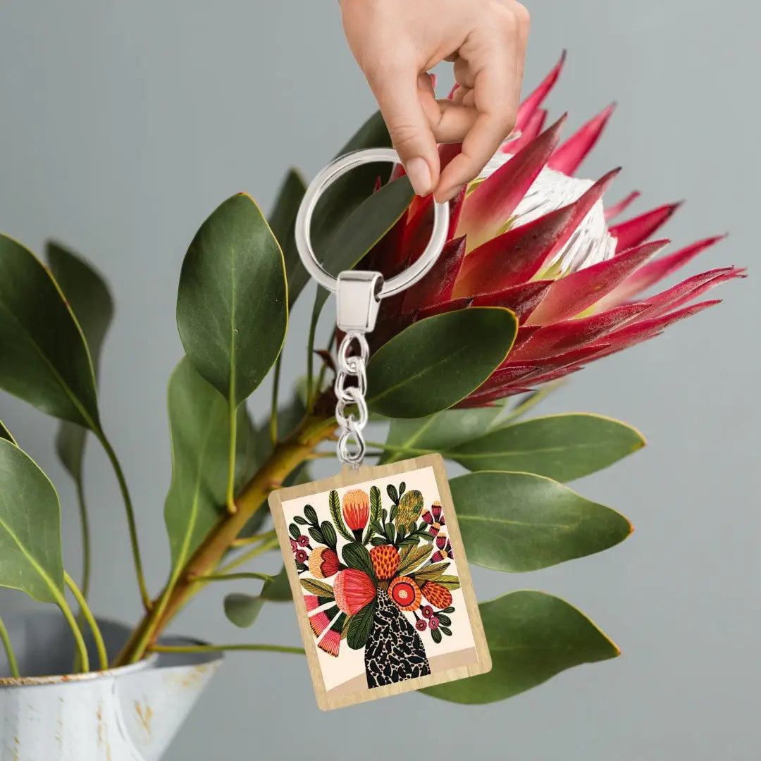 Native Flowers in Vase Wooden Keyring  Kirsten Katz