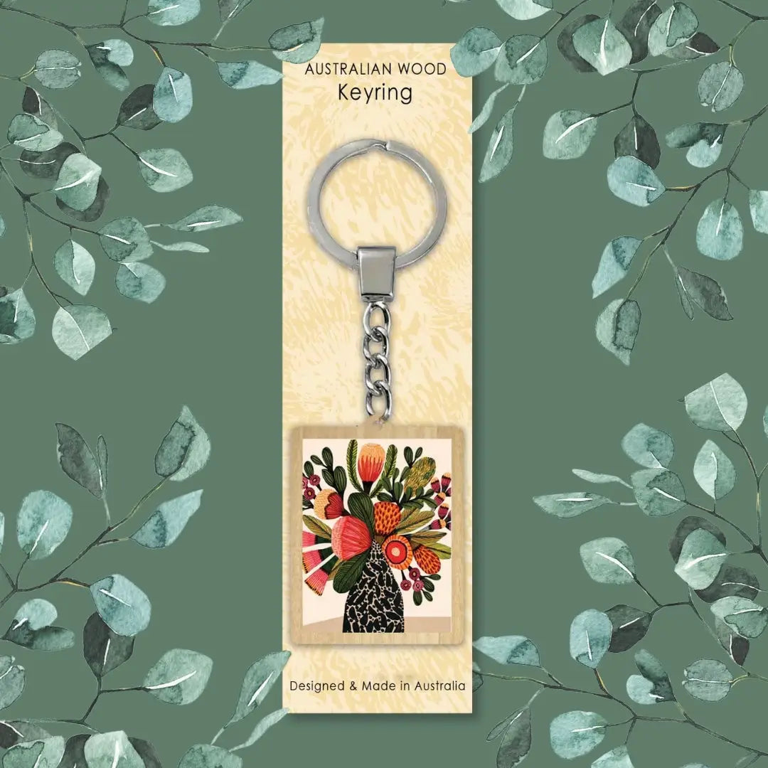 Native Flowers in Vase Wooden Keyring  Kirsten Katz