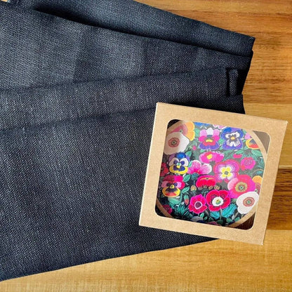 Pansies & Poppies Wooden Coasters & Napkin Set Kirsten Katz