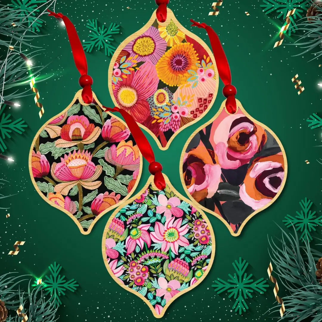 Pink Lovers Christmas Baubles Set 4  Kirsten Katz