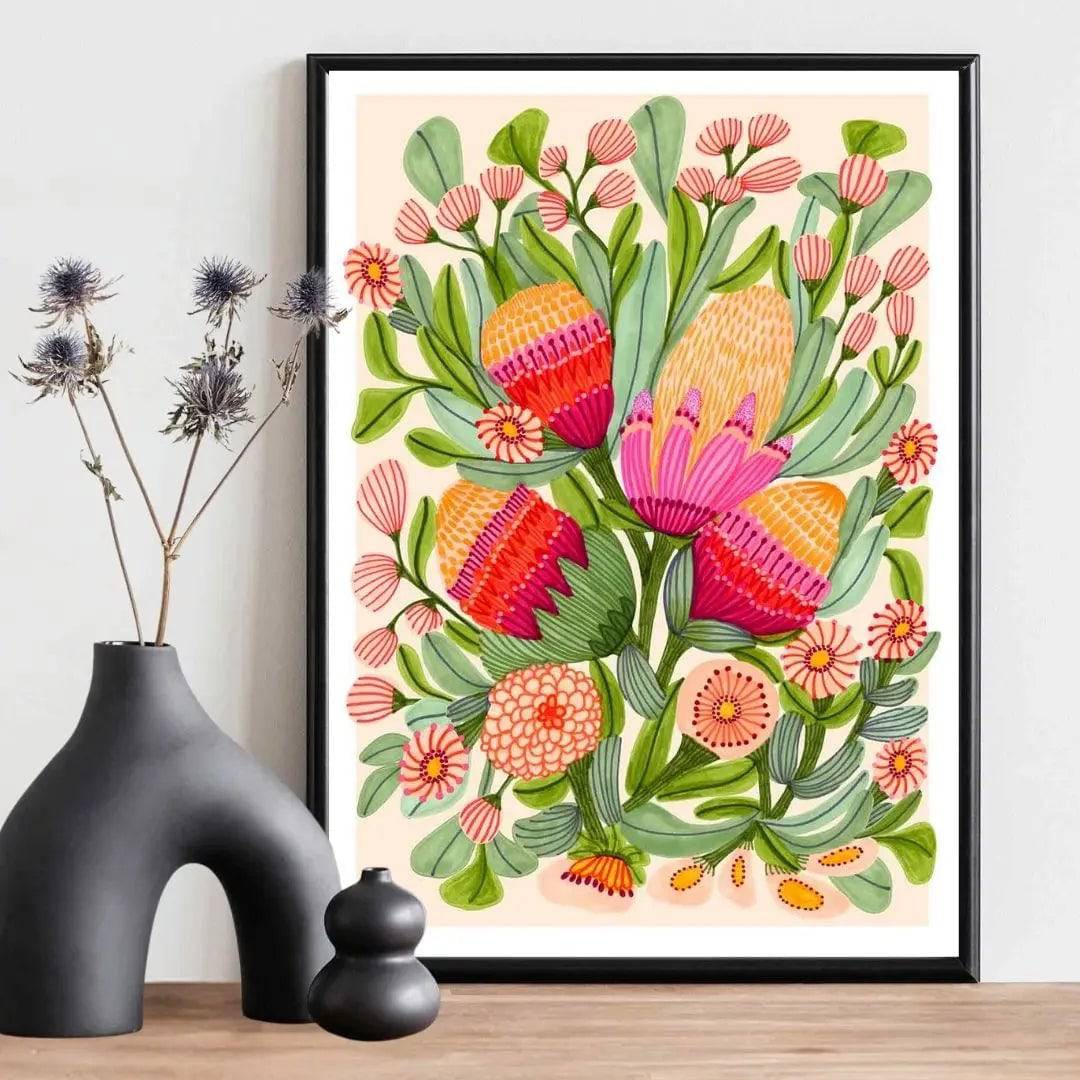 Protea & Gum Blossoms Art Print Kirsten Katz