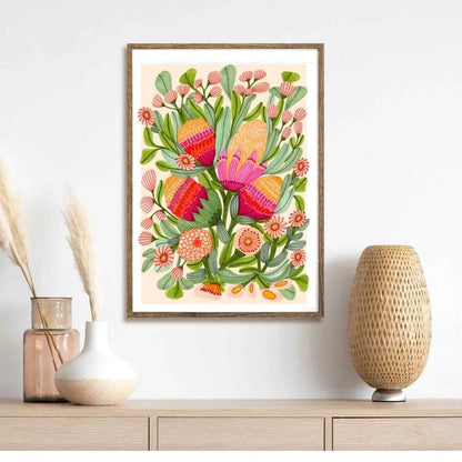 Protea & Gum Blossoms Art Print Kirsten Katz
