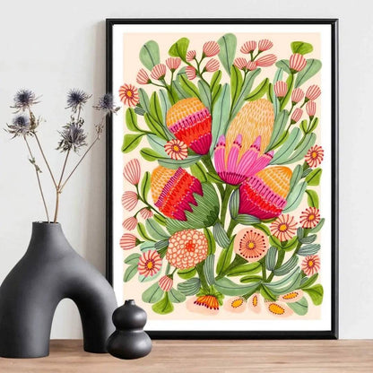 Protea & Gum Blossoms Art Print Kirsten Katz