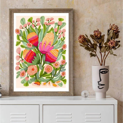 Protea & Gum Blossoms Art Print Kirsten Katz