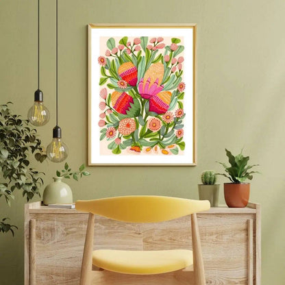 Protea & Gum Blossoms Art Print Kirsten Katz