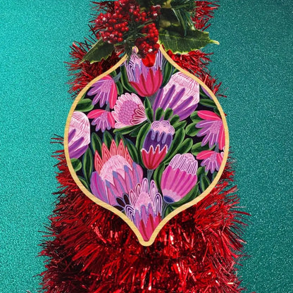 Purple Proteas Australian Christmas Bauble  Kirsten Katz