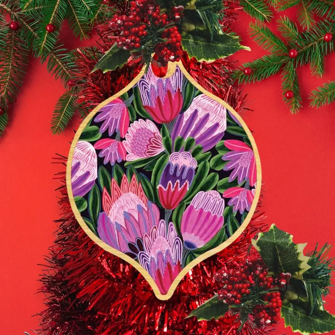 Purple Proteas Australian Christmas Bauble  Kirsten Katz