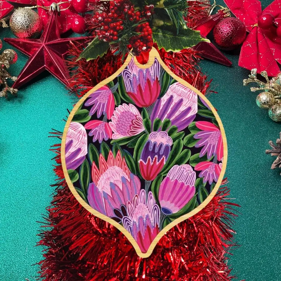 Purple Proteas Australian Christmas Bauble  Kirsten Katz