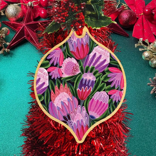 Purple Proteas Australian Christmas Bauble  Kirsten Katz