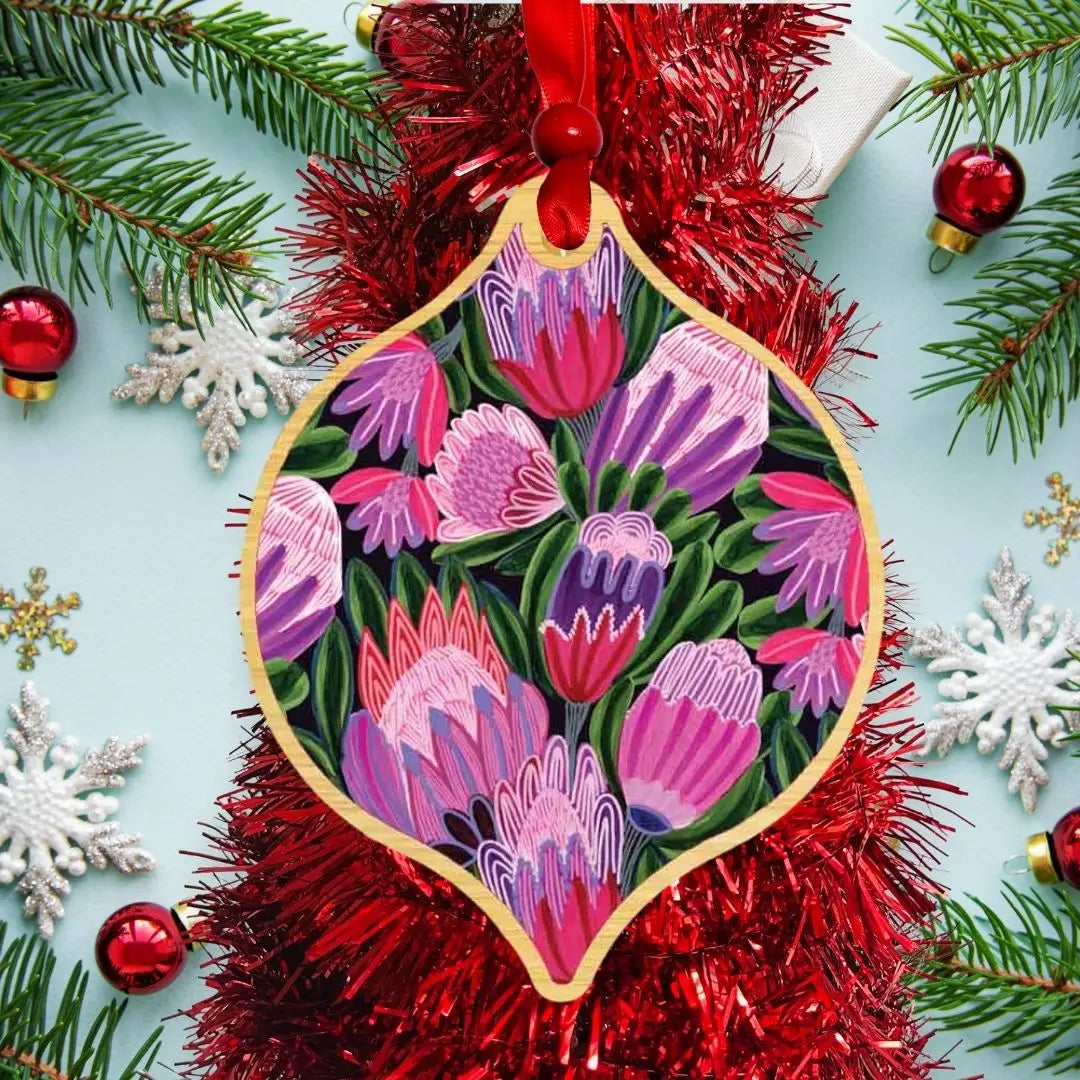 Purple Proteas Australian Christmas Bauble  Kirsten Katz