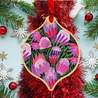 Purple Proteas Australian Christmas Bauble  Kirsten Katz