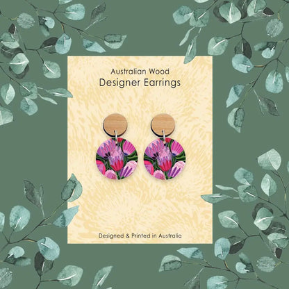 Purple Proteas Wooden Earrings  Kirsten Katz