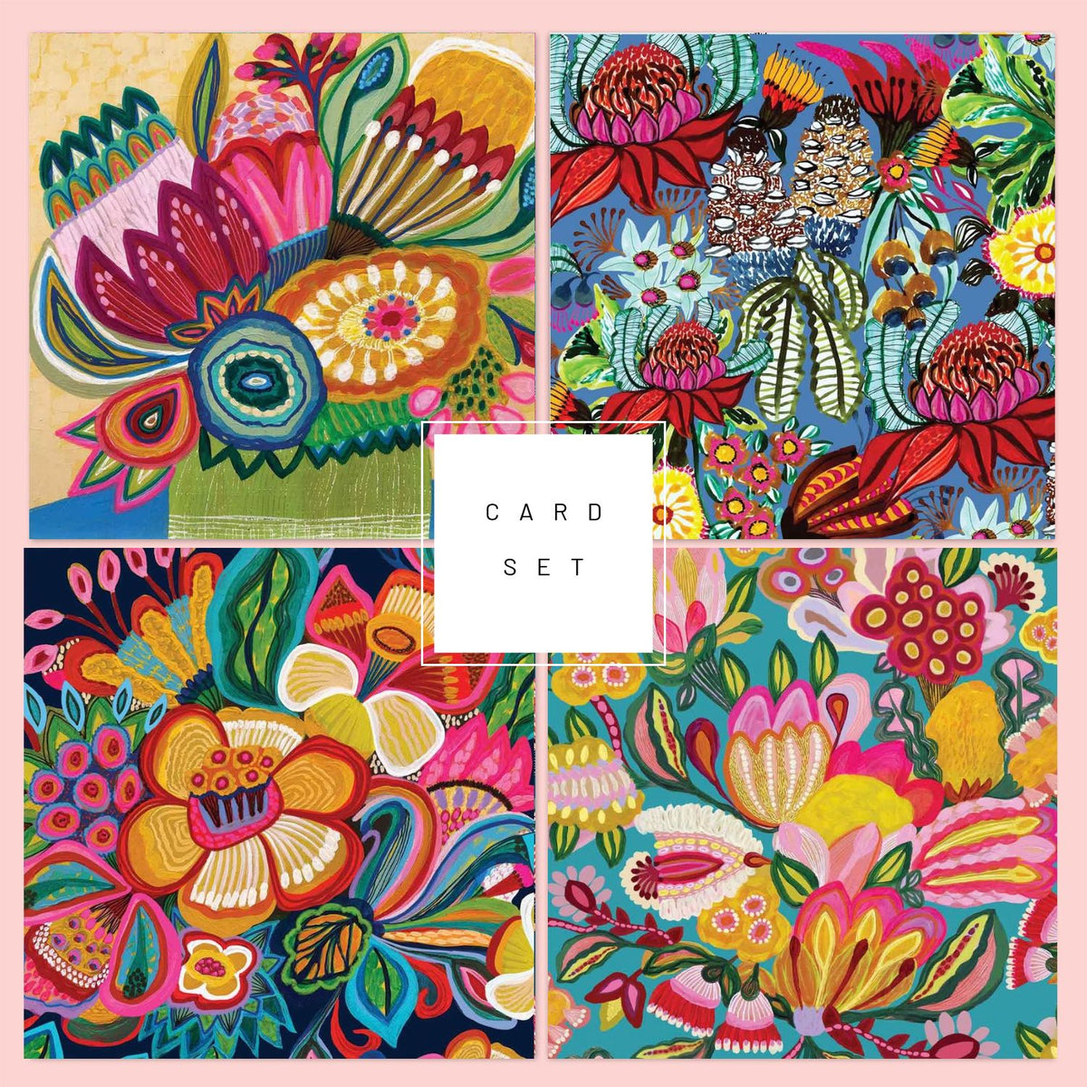 Radiant Flowers Set of 4 Australian Greeting Cards - Kirsten Katz