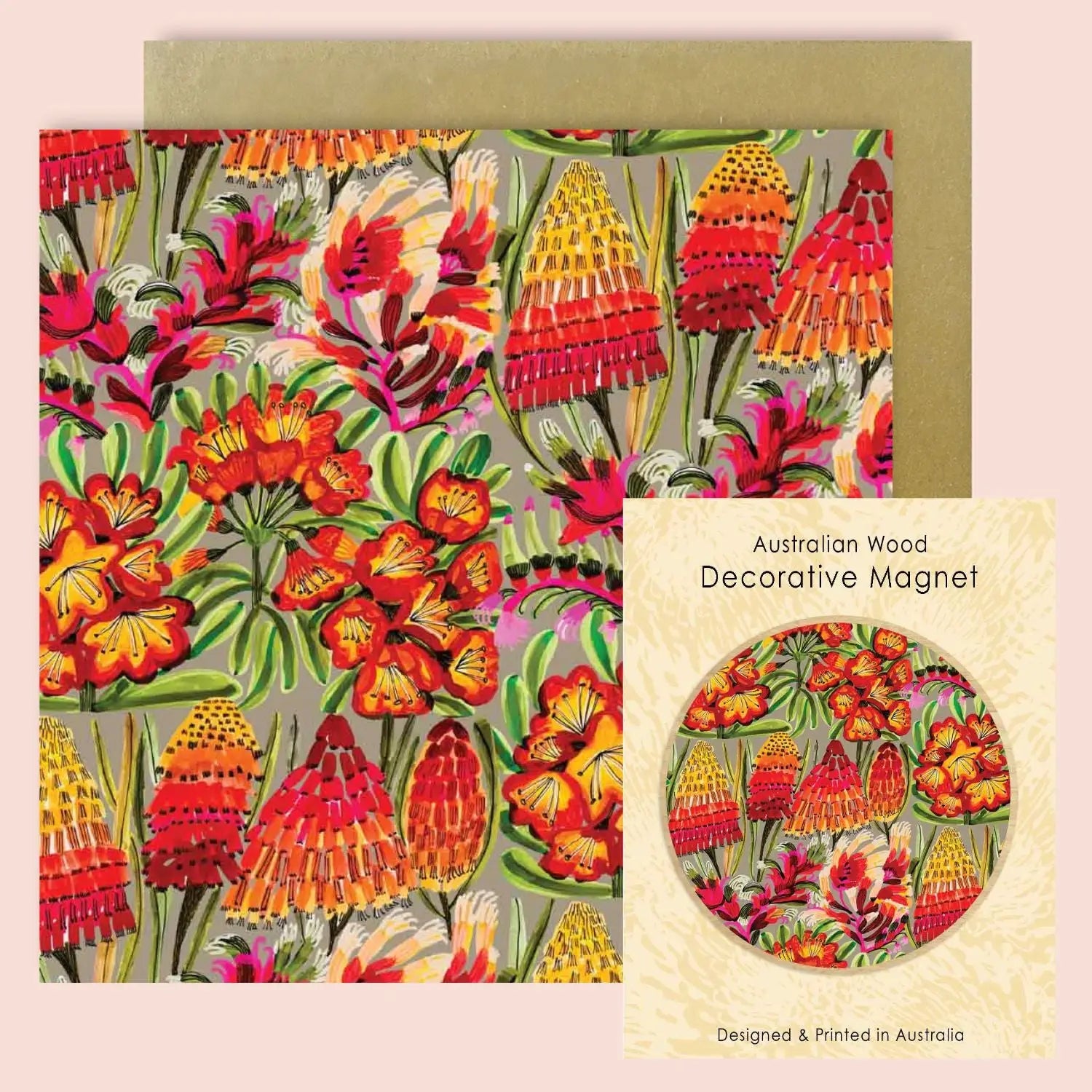 Red Hot Pokers Magnet & Card Set  Kirsten Katz